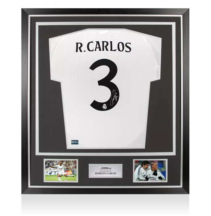 Roberto Carlos Back Signed Real Madrid 2024-25 Home Shirt In Classic Frame