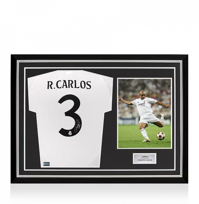 Roberto Carlos Back Signed Real Madrid 2024-25 Home Shirt In Hero Frame: Option 1