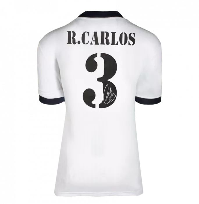 Roberto Carlos Back Signed Real Madrid Home Shirt With Fan Style Numbers In Hero Frame: Option 1