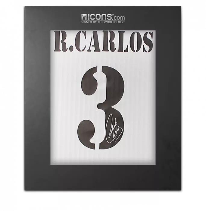 Roberto Carlos Back Signed Real Madrid Home Shirt With Fan Style Numbers In Deluxe Packaging