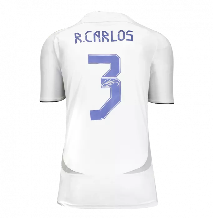 Roberto Carlos Back Signed Real Madrid Teamgeist Shirt In Hero Frame: Option 1