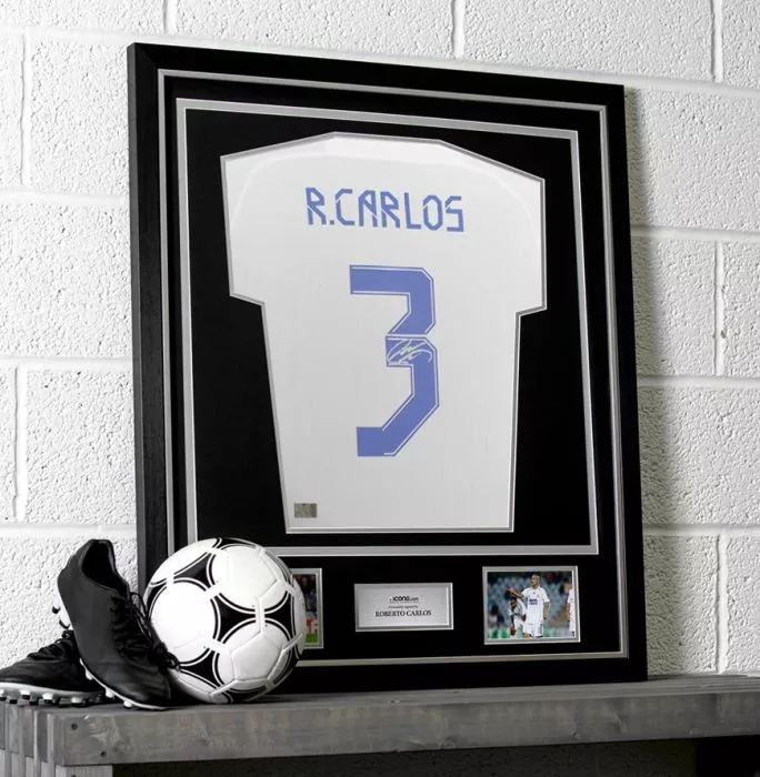Roberto Carlos Back Signed Real Madrid Teamgeist Shirt In Classic Frame