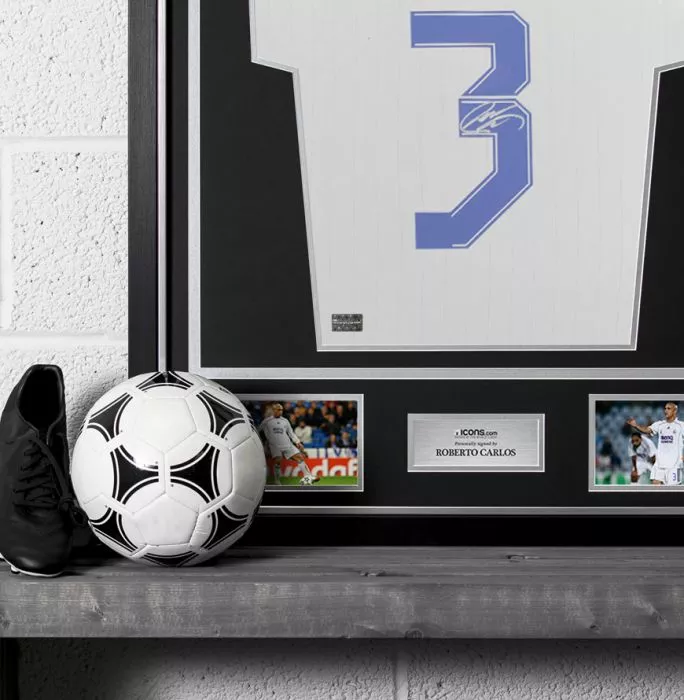 Roberto Carlos Back Signed Real Madrid Teamgeist Shirt In Classic Frame