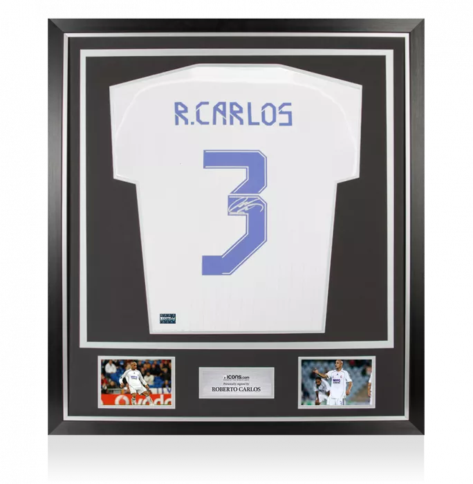 Roberto Carlos Back Signed Real Madrid Teamgeist Shirt In Classic Frame