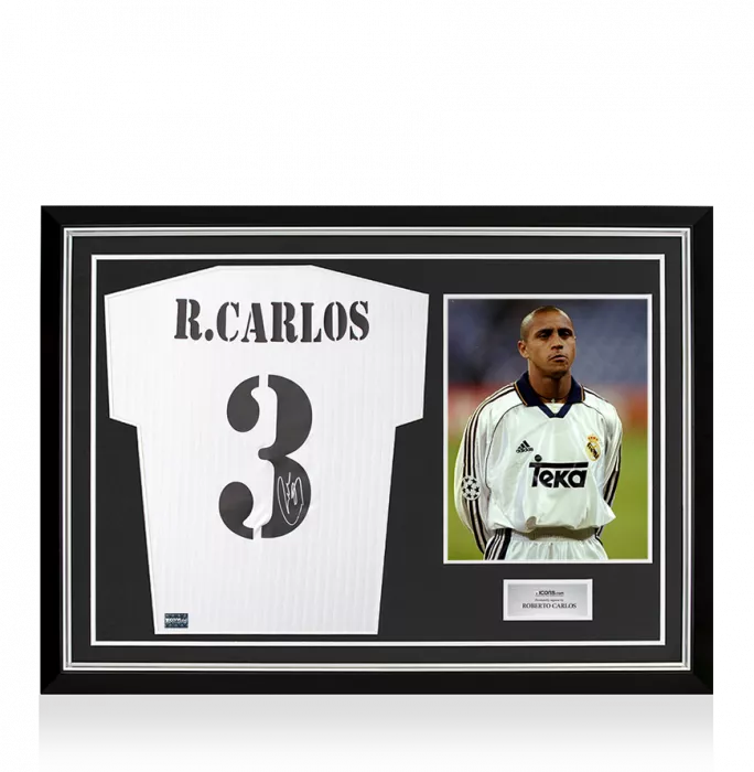Roberto Carlos Back Signed Real Madrid Terrace Icon Shirt In Hero Frame: Option 1