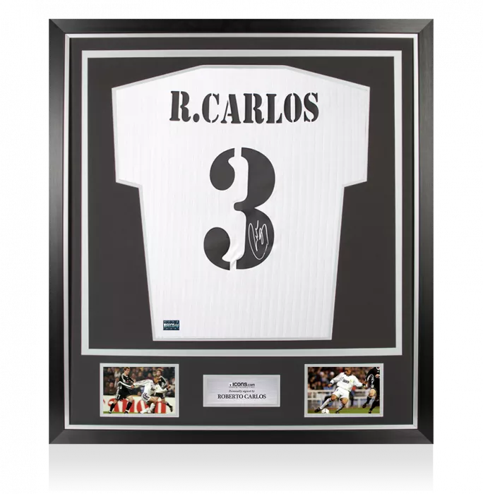 Roberto Carlos Back Signed Real Madrid Terrace Icon Shirt In Classic Frame