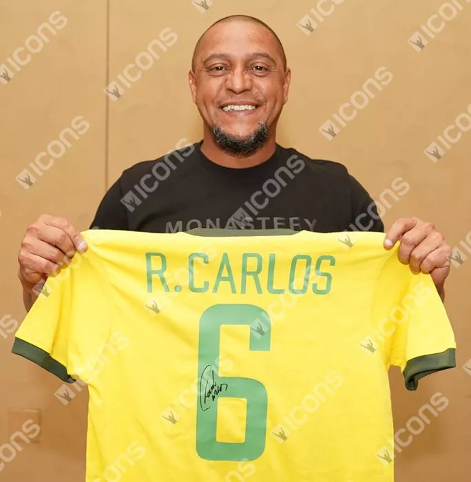 Roberto Carlos Back Signed Retro Brazil Home Shirt In Classic Frame