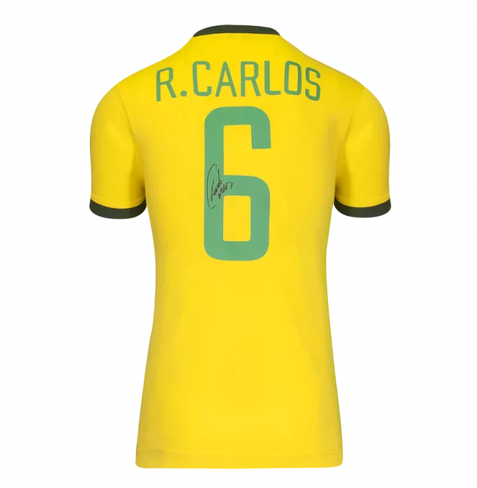 Roberto Carlos Back Signed Retro Brazil Home Shirt In Classic Frame