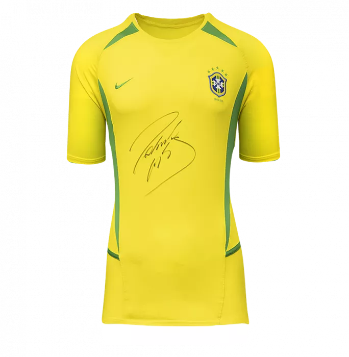Roberto Carlos Front Signed Brazil 2002-04 Home Shirt In Hero Frame: Option 1