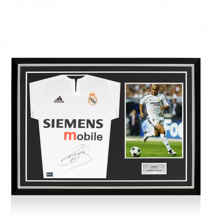 Roberto Carlos Front Signed Real Madrid 2003-04 Home Shirt In Hero Frame: Option 1