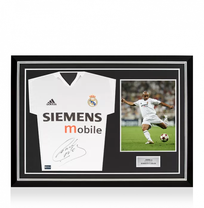 Roberto Carlos Front Signed Real Madrid 2004-05 Home Shirt In Hero Frame: Option 1