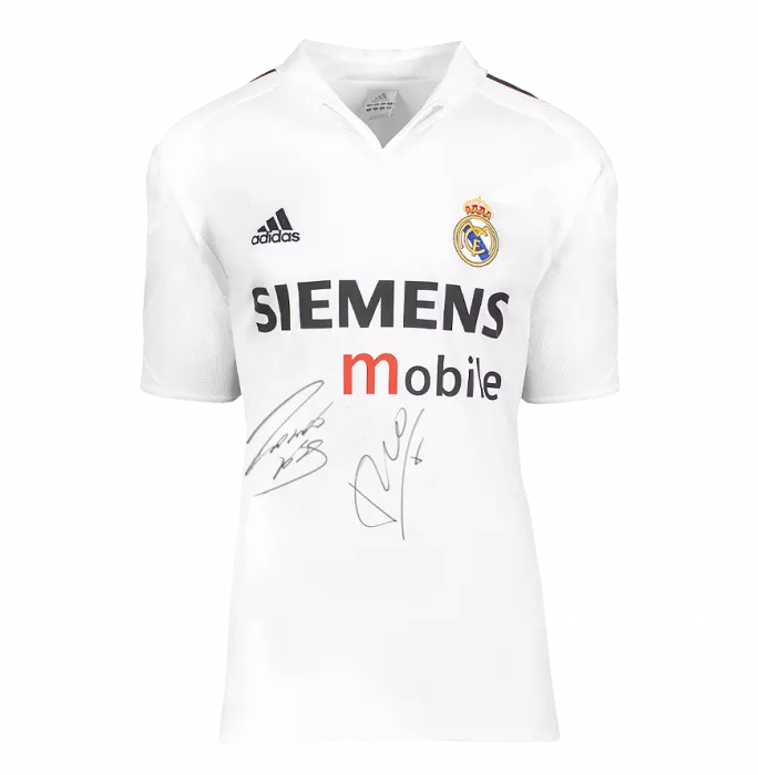 Roberto Carlos & Luis Figo Front Signed Real Madrid 2004-05 Home Shirt In Classic Frame