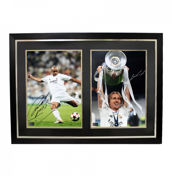 Roberto Carlos & Luka Modric Signed Real Madrid CF Photos In Dual Photo Frame