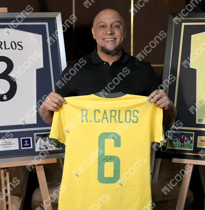 Roberto Carlos Official FIFA World Cup™ Back Signed And Hero Framed Brazil Retro Shirt