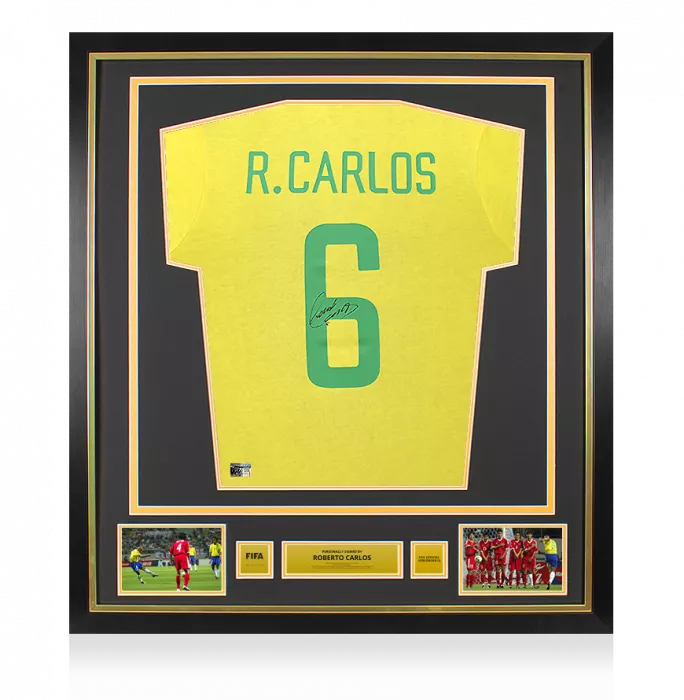 Roberto Carlos Official FIFA World Cup™ Back Signed and Framed Brazil Retro Shirt