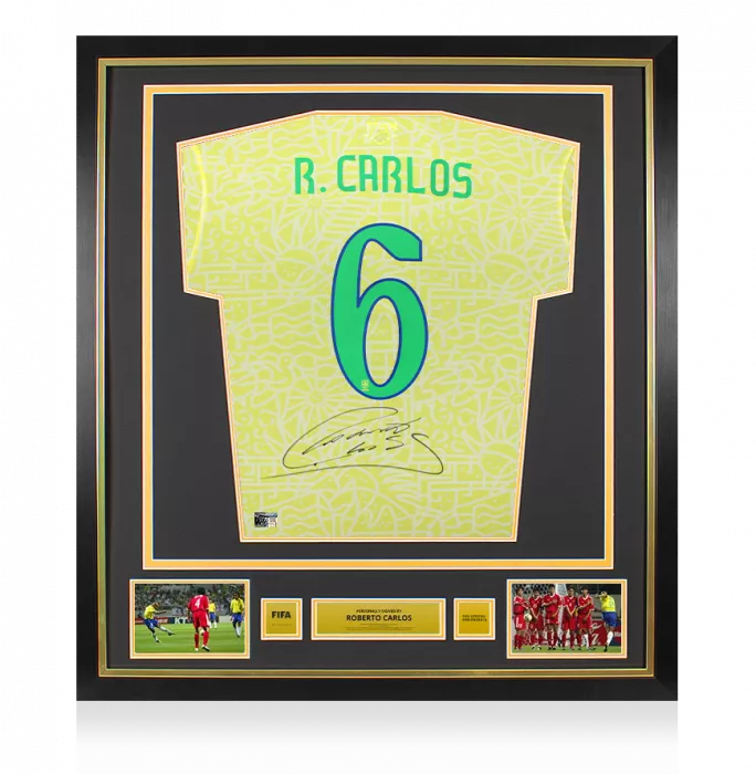 Roberto Carlos Official FIFA World Cup™ Back Signed and Framed Brazil Home 2024 Shirt