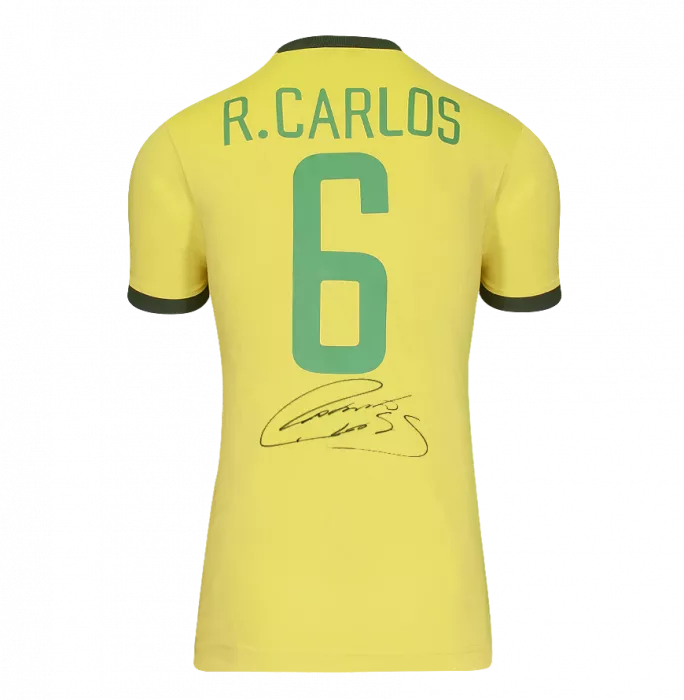 Roberto Carlos Official FIFA World Cup™ Back Signed And Framed Brazil Retro Shirt
