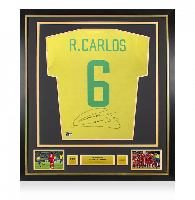 Roberto Carlos Official FIFA World Cup™ Back Signed and Framed Brazil Retro Shirt