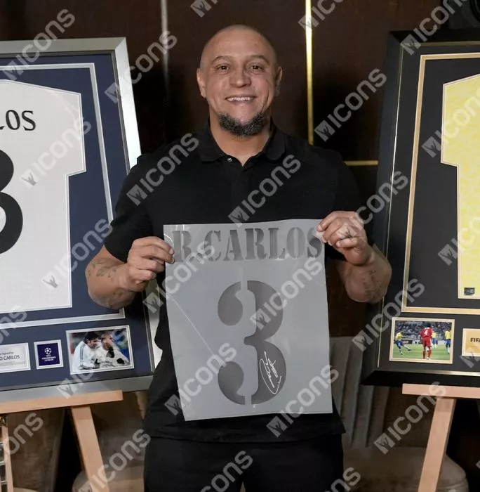 Roberto Carlos Official UEFA Champions League Back Signed And Framed Real Madrid Terrace Icon Shirt