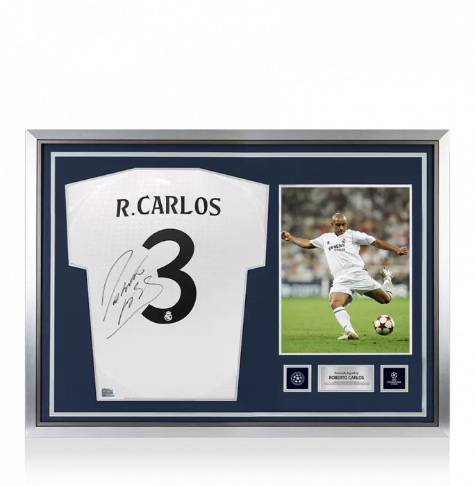 Roberto Carlos Official UEFA Champions League Back Signed and Hero Framed Real Madrid 2024-25 Home Shirt