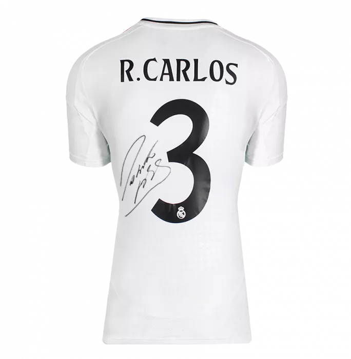 Roberto Carlos Official UEFA Champions League Back Signed And Framed Real Madrid 2024-25 Home Shirt