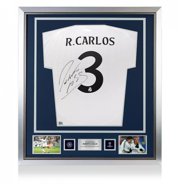 Roberto Carlos Official UEFA Champions League Back Signed and Framed Real Madrid 2024-25 Home Shirt