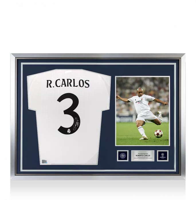 Roberto Carlos Official UEFA Champions League Back Signed and Hero Framed Real Madrid 2024-25 Home Shirt