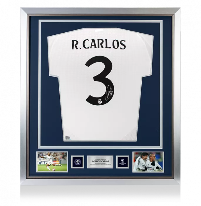 Roberto Carlos Official UEFA Champions League Back Signed and Framed Real Madrid 2024-25 Home Shirt