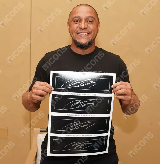 Roberto Carlos Official UEFA Champions League Signed Plaque And Photo Frame