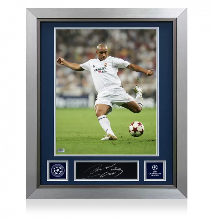 Roberto Carlos Official UEFA Champions League Signed Plaque And Photo Frame