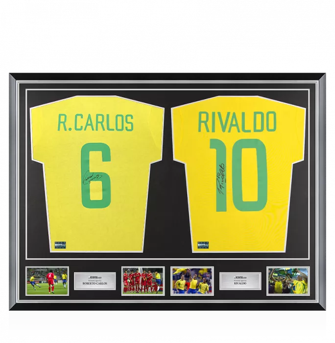 Roberto Carlos & Rivaldo Signed Brazil Shirts In Classic Dual Frame