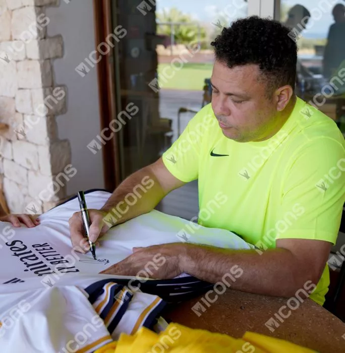 Roberto Carlos & Ronaldo Front Signed Modern Real Madrid Home Shirt In Deluxe Packaging