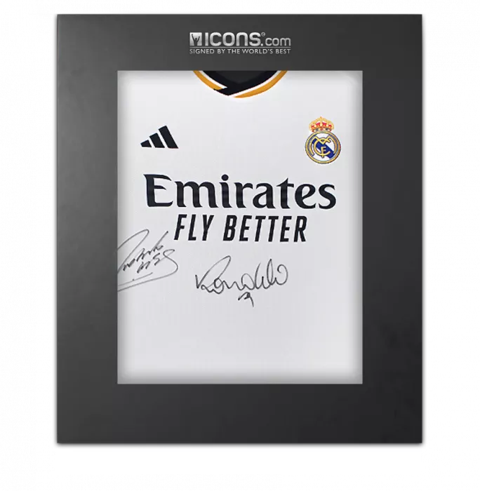 Roberto Carlos & Ronaldo Front Signed Modern Real Madrid Home Shirt In Deluxe Packaging