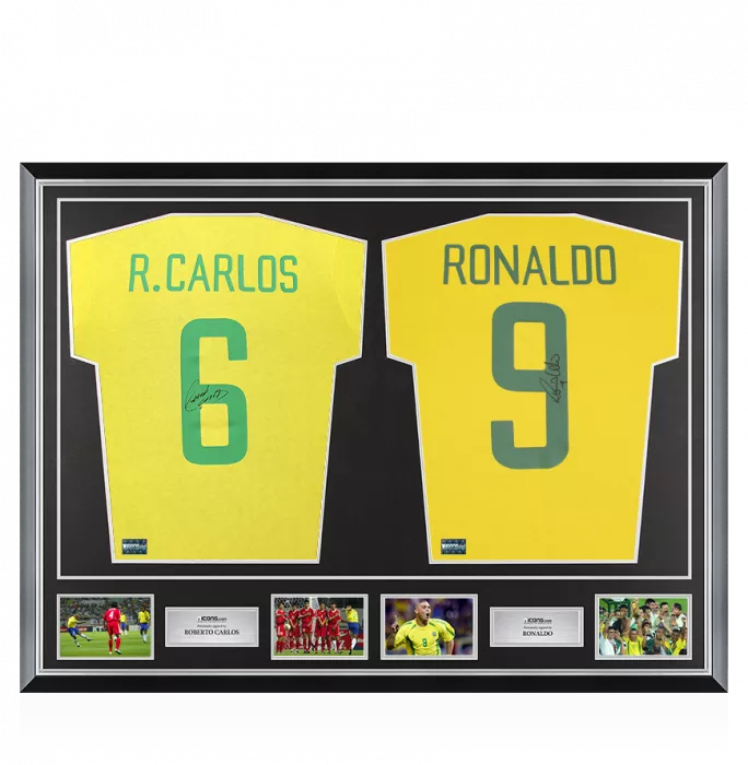 Roberto Carlos & Ronaldo Nazario Signed Brazil Shirts In Classic Dual Frame