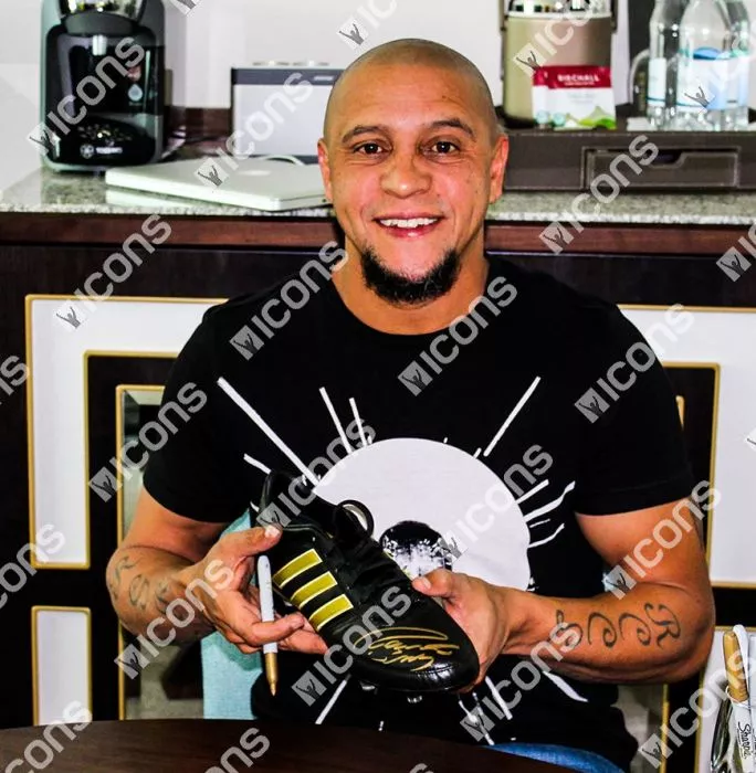 Roberto Carlos Signed Black And Gold Adidas Gloro Boot