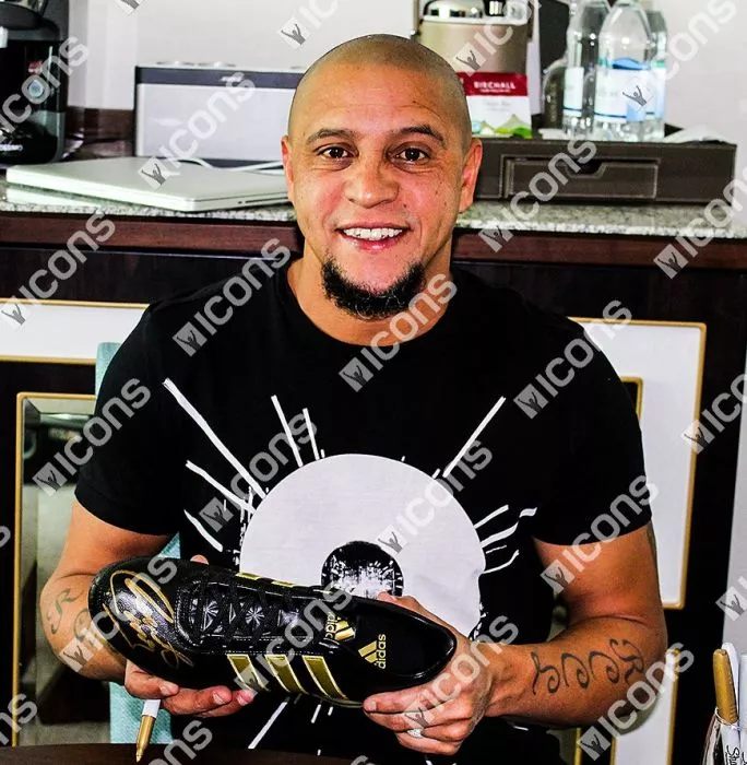 Roberto Carlos Signed Black And Gold Adidas Gloro Boot