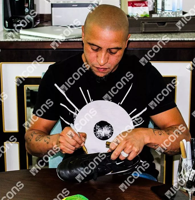 Roberto Carlos Signed Black And Gold Nike Tiempo Boot