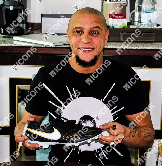 Roberto Carlos Signed Black And Gold Nike Tiempo Boot