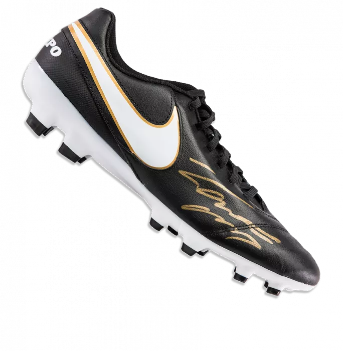 Roberto Carlos Signed Black and Gold Nike Tiempo Boot