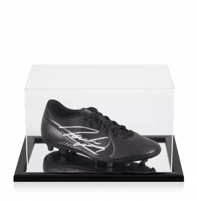 Roberto Carlos Signed Black Nike Boot In Acrylic Case