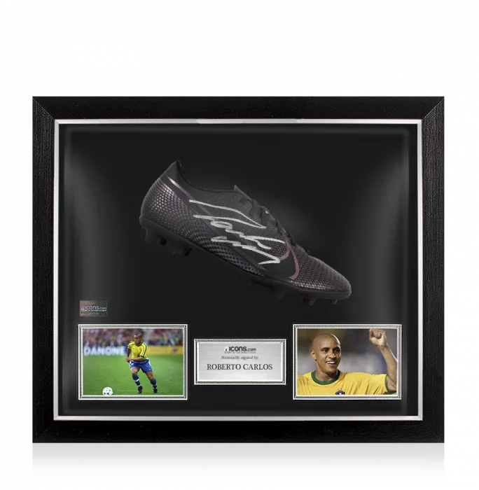 Roberto Carlos Signed Black Nike Boot In Bubble Frame: Brazil
