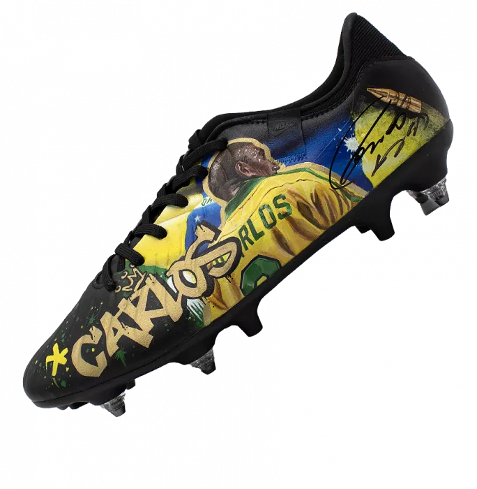 Roberto Carlos Signed Nike Black Football Boot: Murwalls Brazil Edition In Bubble Frame: Option 1