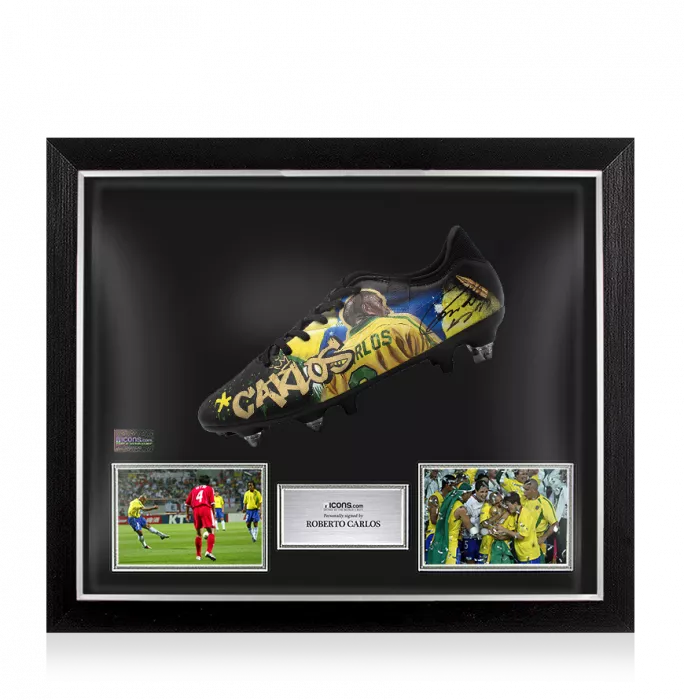 Roberto Carlos Signed Nike Black Football Boot: Murwalls Brazil Edition In Bubble Frame: Option 1