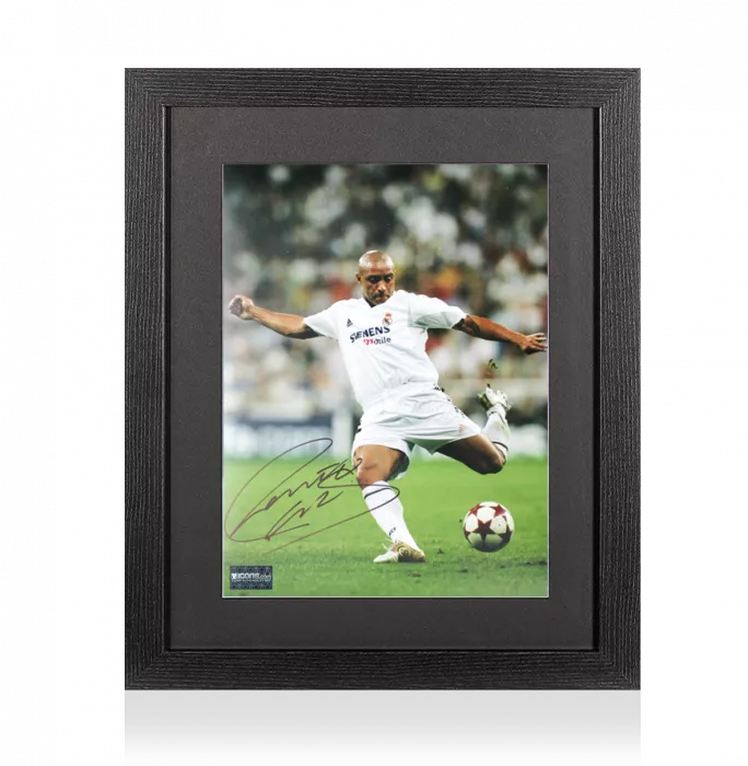 Roberto Carlos Signed Real Madrid CF Photo In Black Wooden Frame: Los Blancos Icon