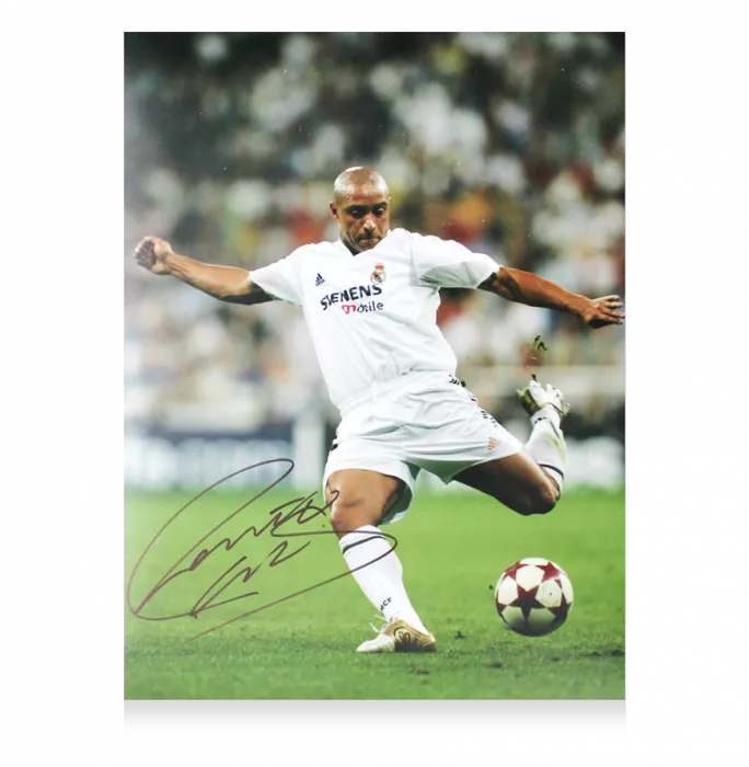 Roberto Carlos Signed Real Madrid CF Photo In Premium Photo Frame: Los Blancos Icon