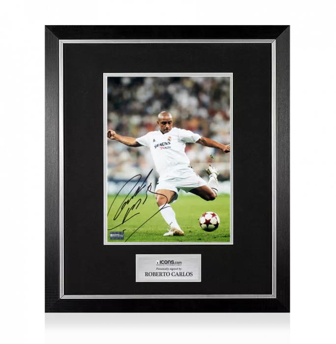Roberto Carlos Signed Real Madrid CF Photo In Premium Photo Frame: Los Blancos Icon