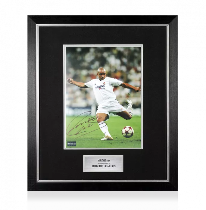 Roberto Carlos Signed Real Madrid CF Photo In Premium Photo Frame: Los Blancos Icon