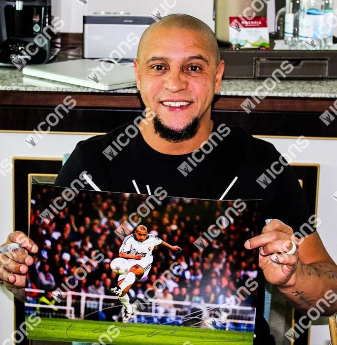 Roberto Carlos Signed Real Madrid Photo: Free-Kick Master