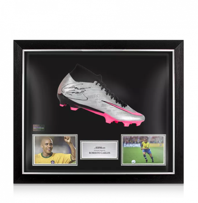 Roberto Carlos Signed Silver Nike Mercurial Superfly Boot In Bubble Frame: Option 1