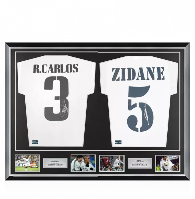 Roberto Carlos & Zinedine Zidane Signed Real Madrid Shirts In Classic Dual Frame